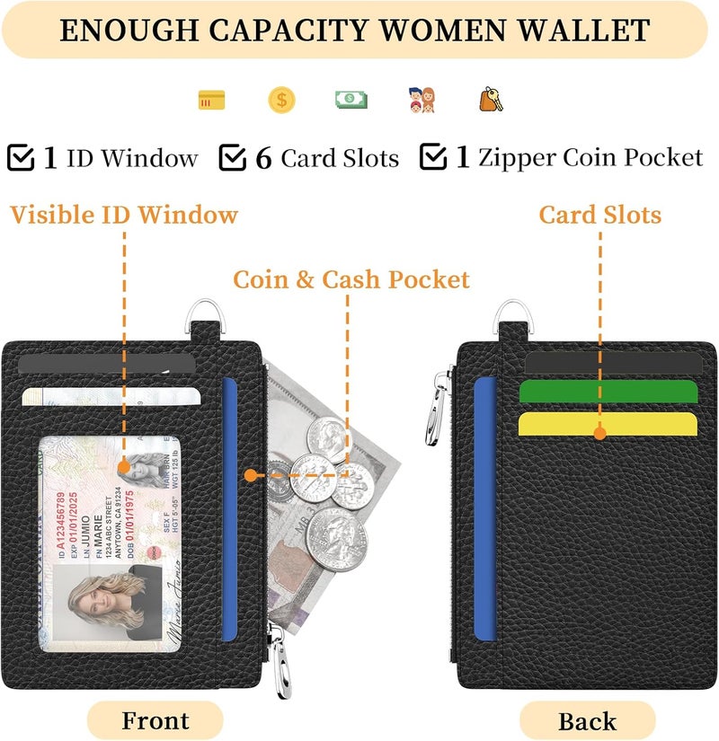 Hancynir Slim Wallet Women Credit Card Holder Black Minimalist RFID Blocking Small Mini Card Case Front Pocket PU Leather Thin Travel Zipper Coin Cash ID Window Ladies Female Wallet Gifts - Image 5